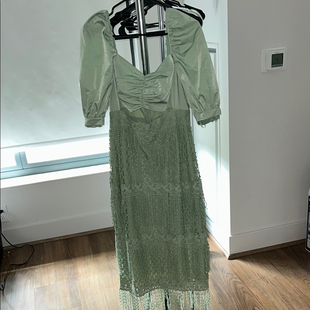 Bridal Shower Tea Party Mothers Day Wedding Mint Green cut out fringe Dress Sz 8
